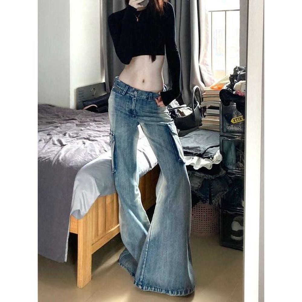 woman fashion jeans korean denim streetwear allmatch trousers sexy cargo