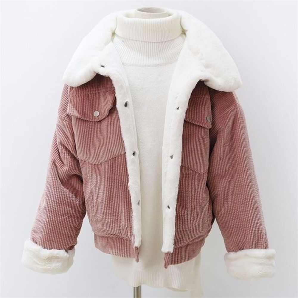 woman loose corduroy jacket women thick winter lambswool jackets ladies
