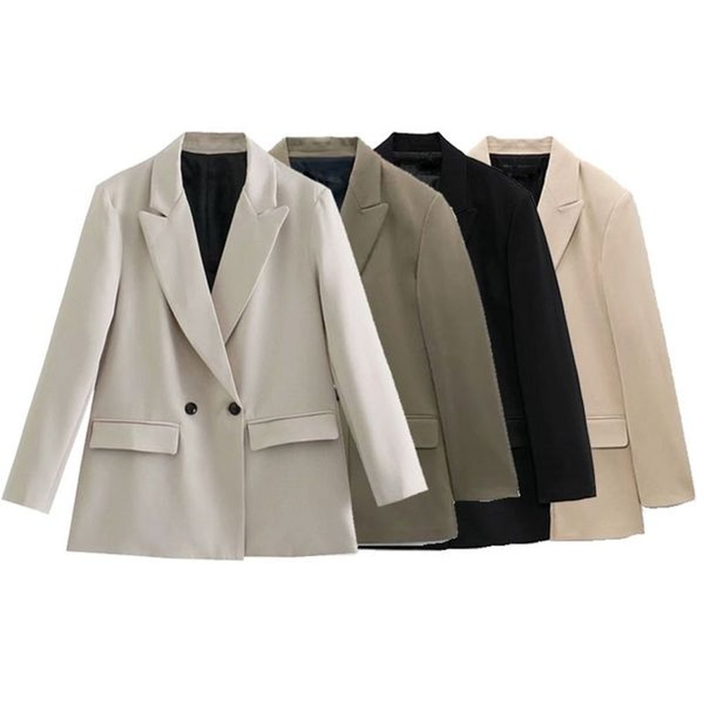 woman loose doublebreasted blazer collar button color womens jackets suits