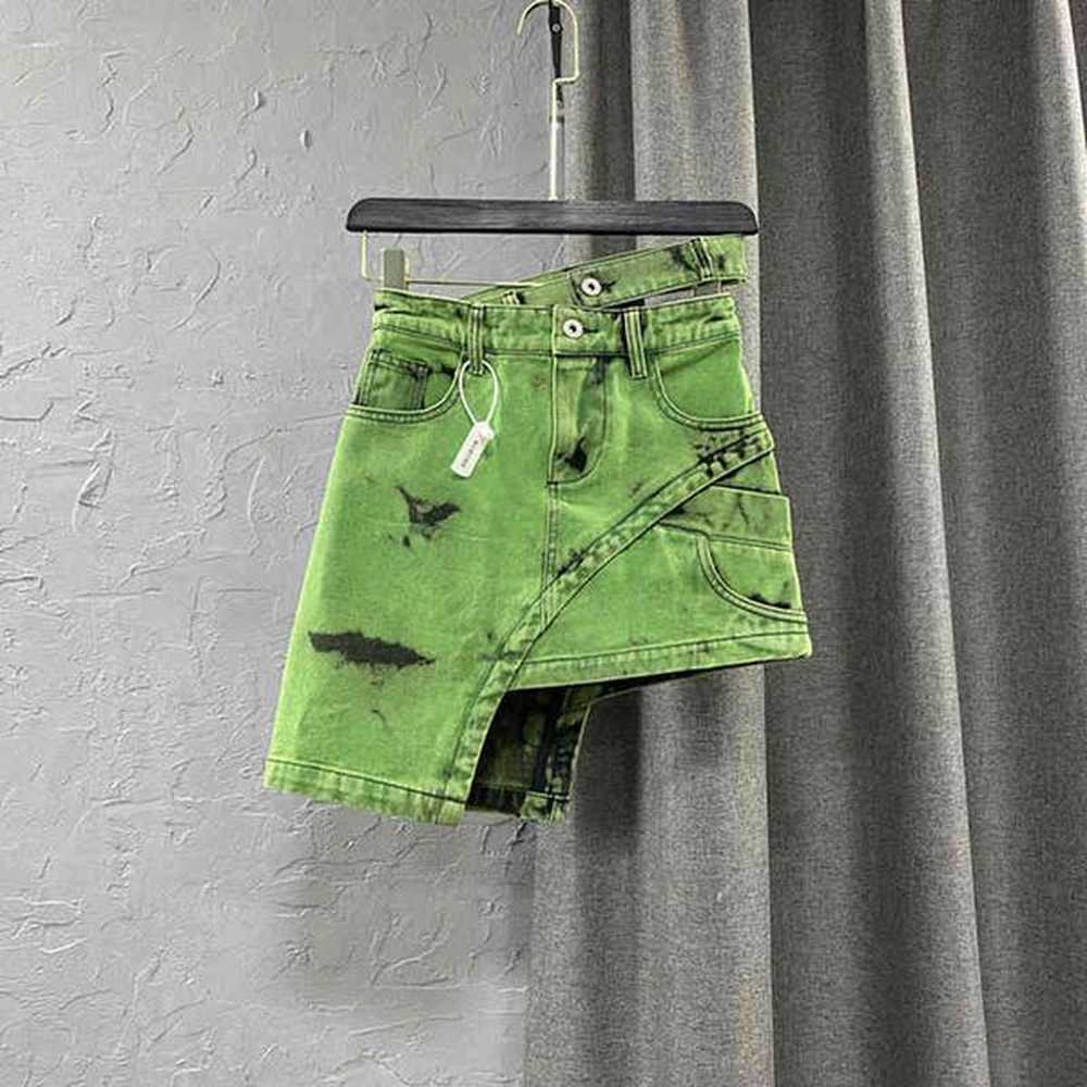 woman skirt summer fashion irregular green tie dye denim skirt