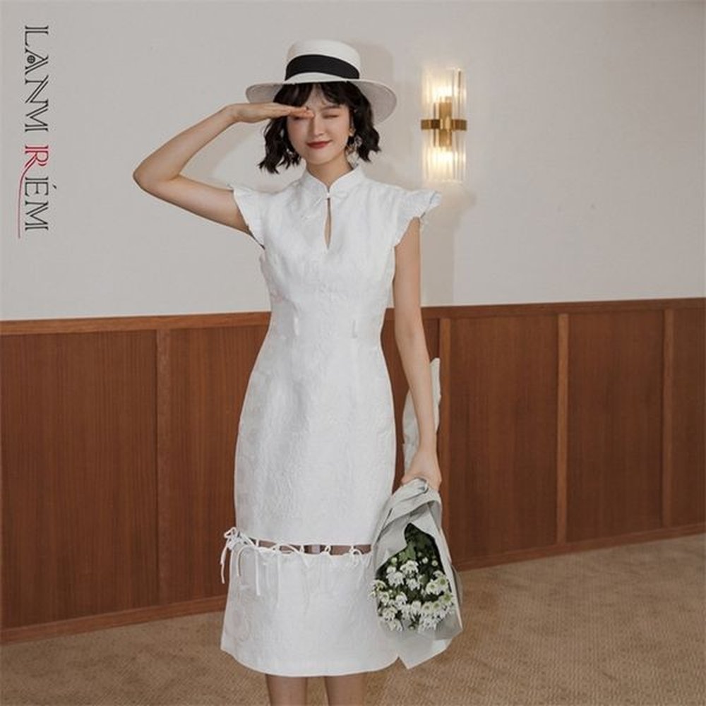 women aline sleeveless stand collar dress retro slim dresses fit