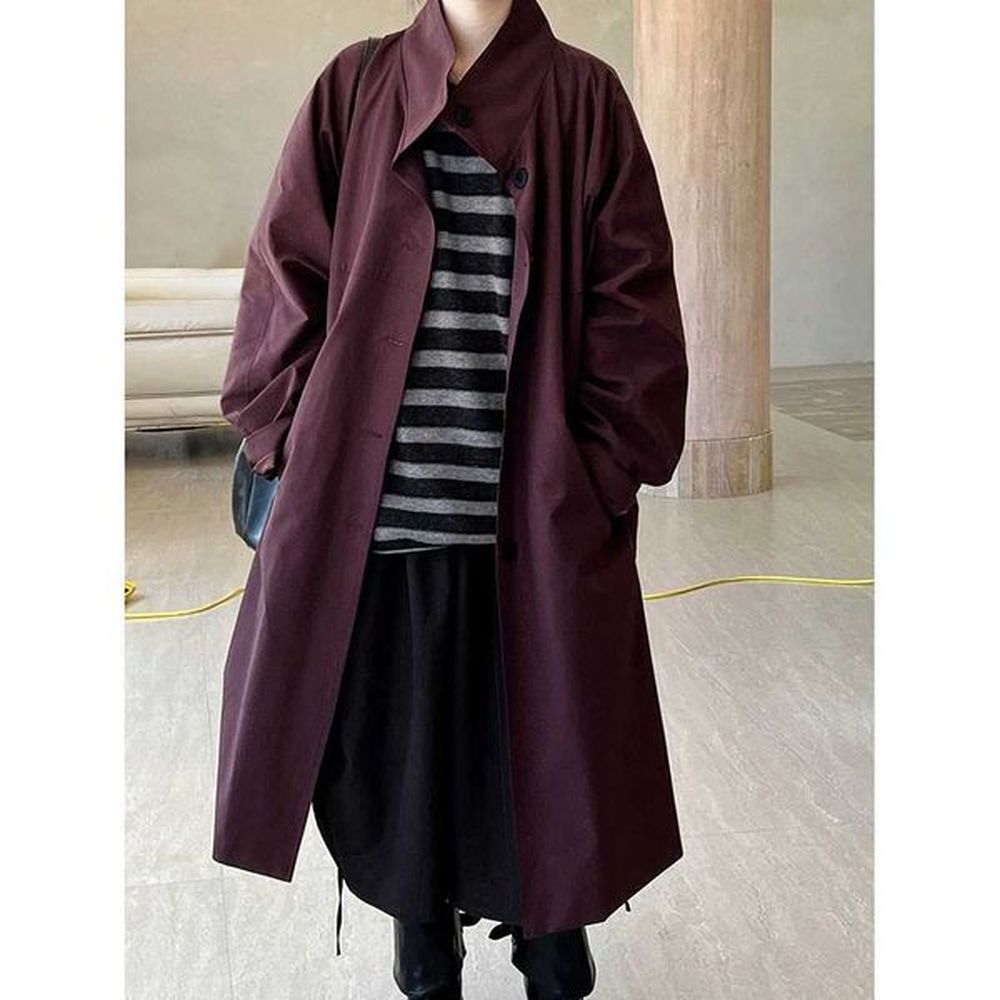 women autumn cotton long trench coat stand collar women