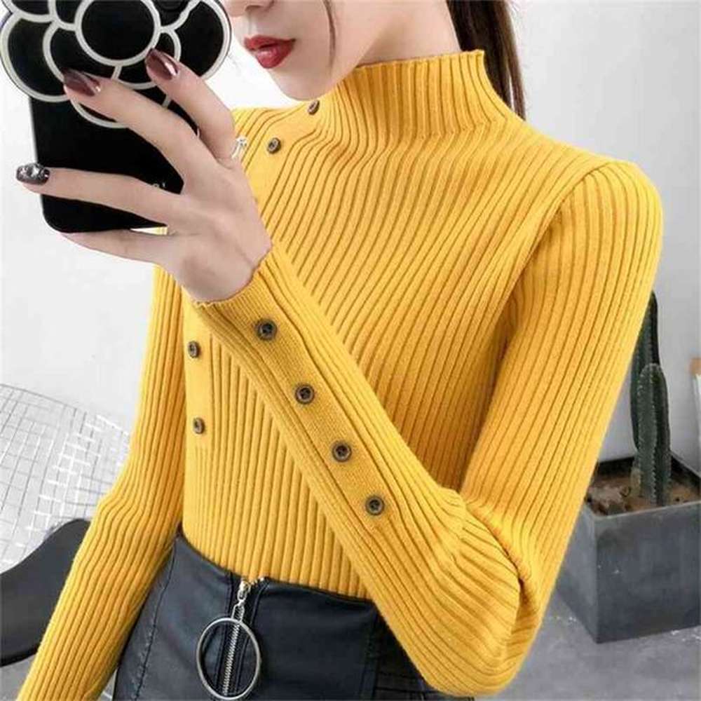 women autumn knitted slim sweaters solid female cotton soft elastic