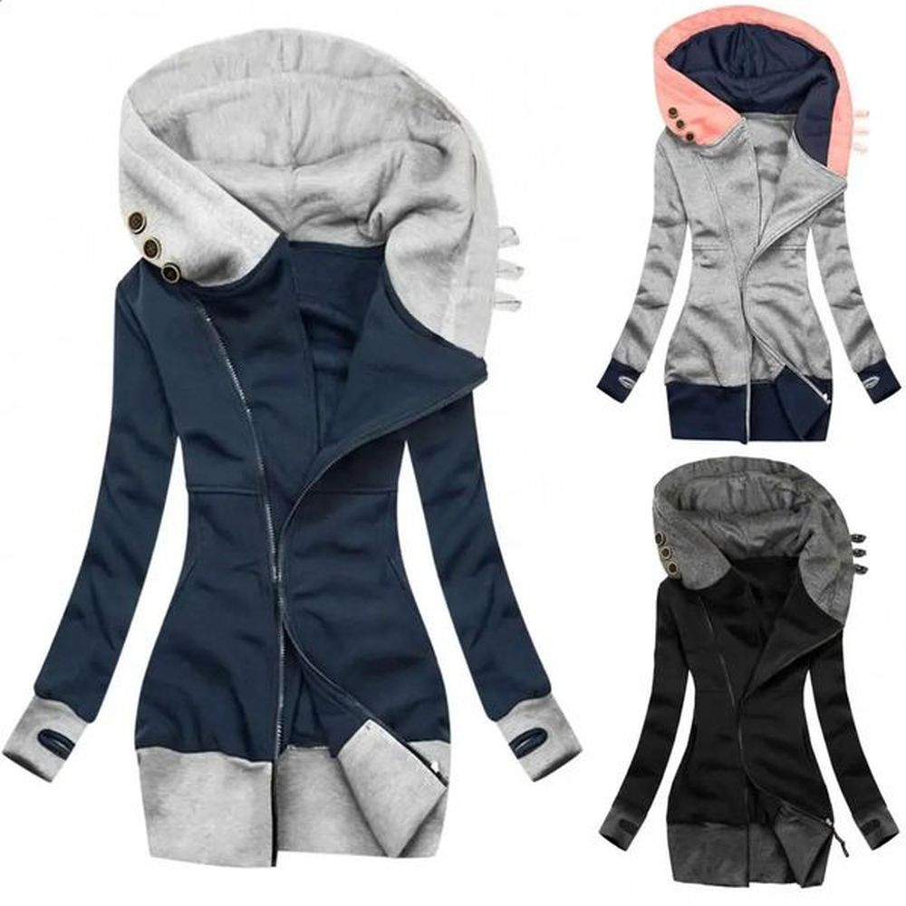 women autumn winter hoodie coat long sleeve pocket zipper midlength