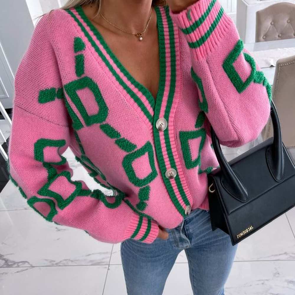women autumn winter new loose knitted cardiagn casual vneck dropshoulder.jpeg
