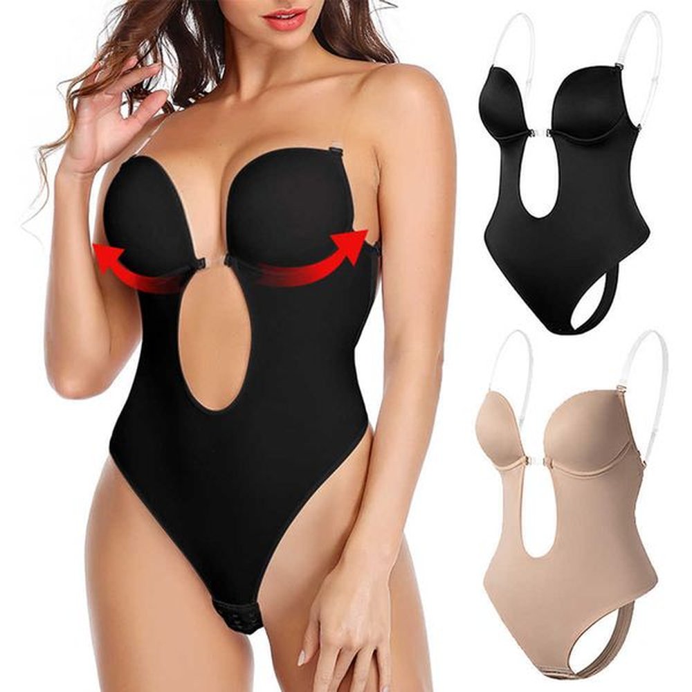 women backless bra body shapewear seamless u plunge bodysuit bridal
