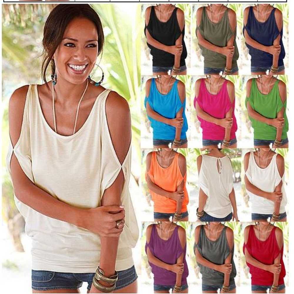 women bare shoulder tshirt tops blouse loose batwing tee open