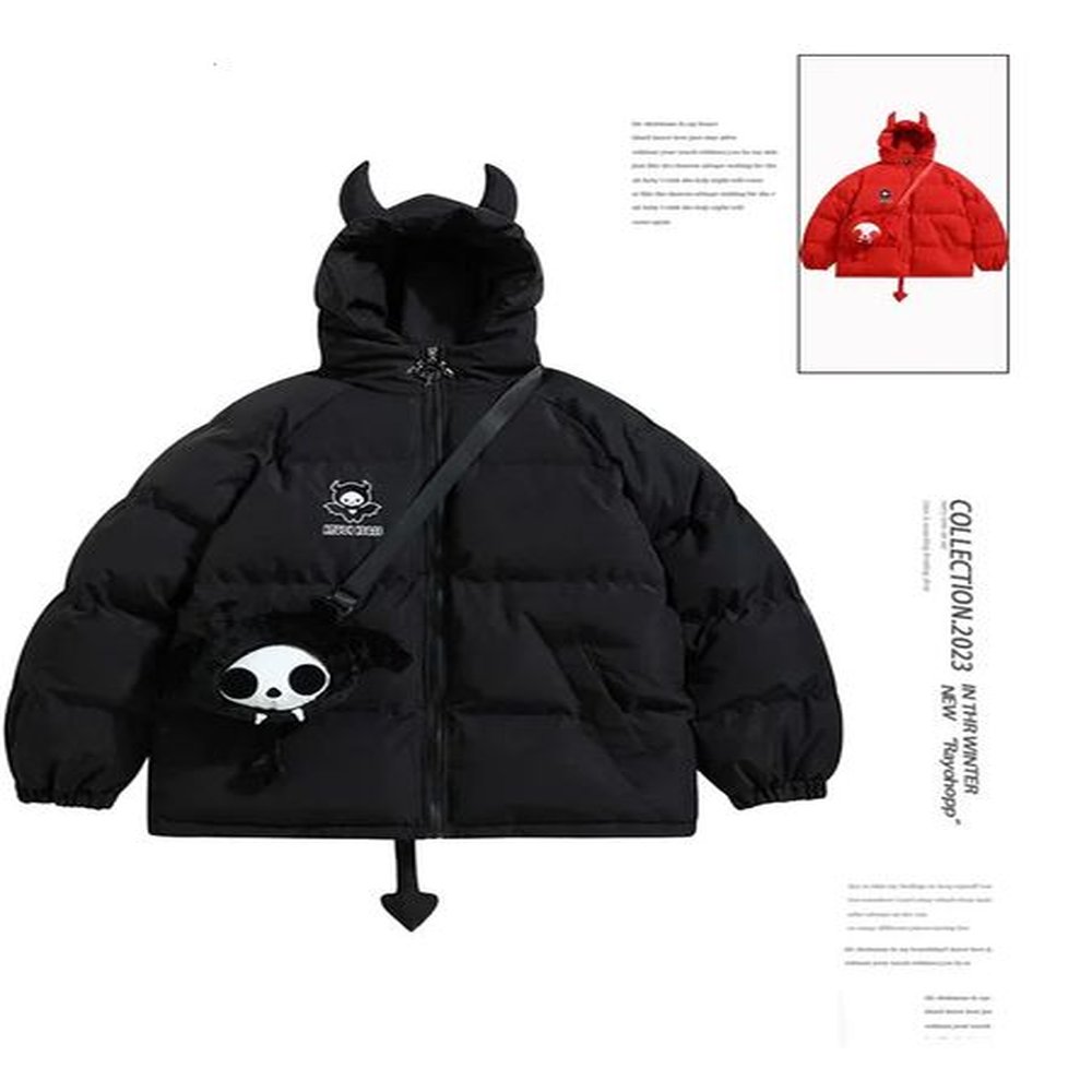 women black gothic thicken parkas jacket hip hop devil horns