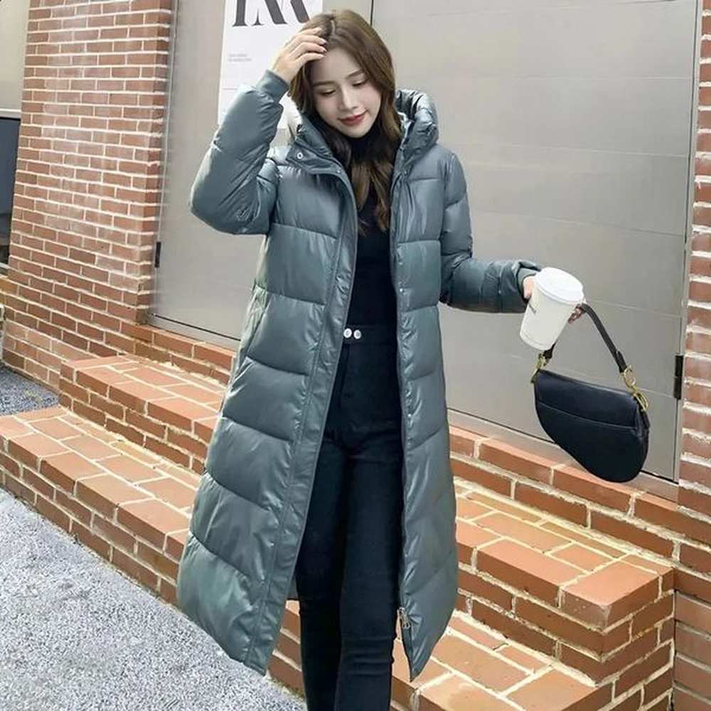 women black parka outwear korean lady long bright puffer coat