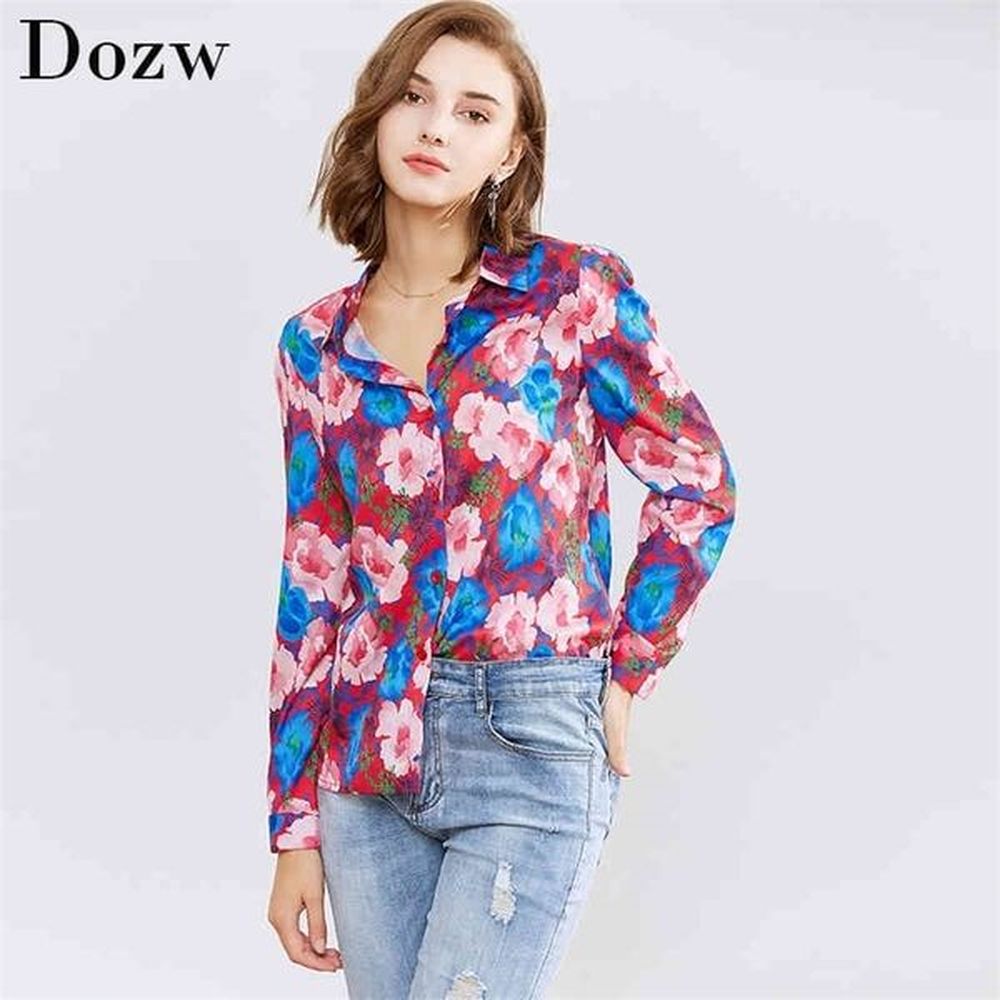 women blouses new floral printed long sleeve shirt top casual