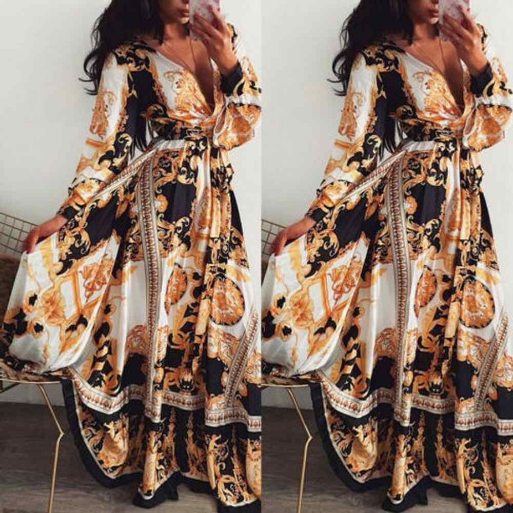 women boho wrap summer lond dress holiday maxi loose sundress