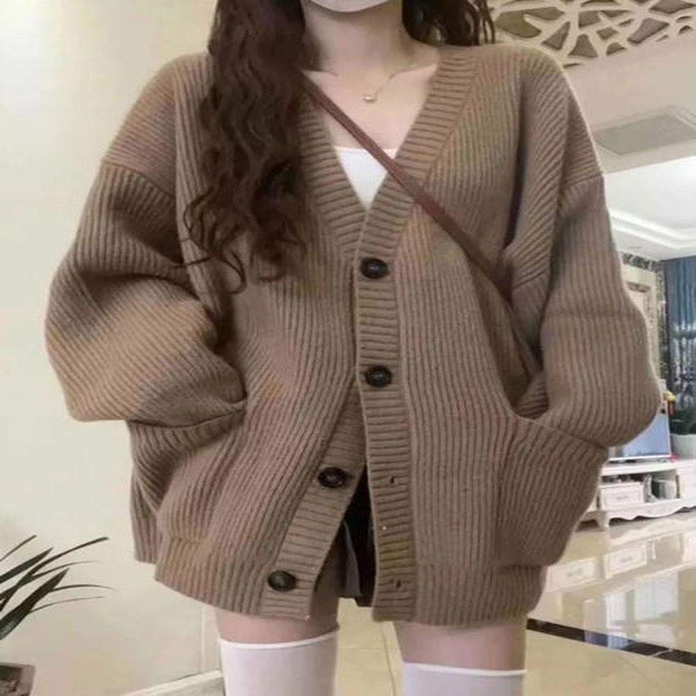 women cardigans coats winter autumn fashion vneck long sleeve loose