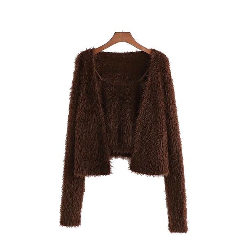 women casual brown hairy camisole and sweater female sweet simplicity
