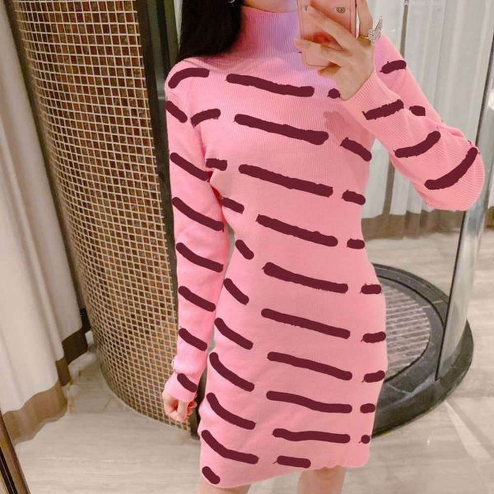 women casual dress fashion letter classic pattern knit bodycon dresses