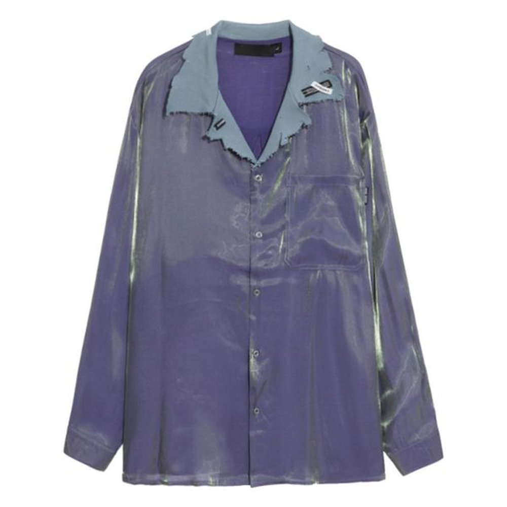 women casual minimalist sky blue big size pleated blouse lapel