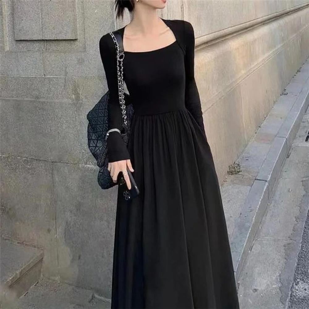 women casual solid dress fall winter elegant office lady dress