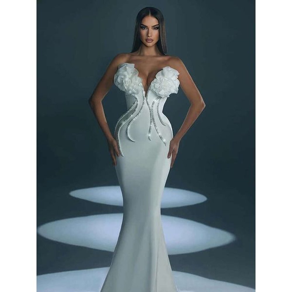 women celebrity sexy strapless backless beading dias white maxi long