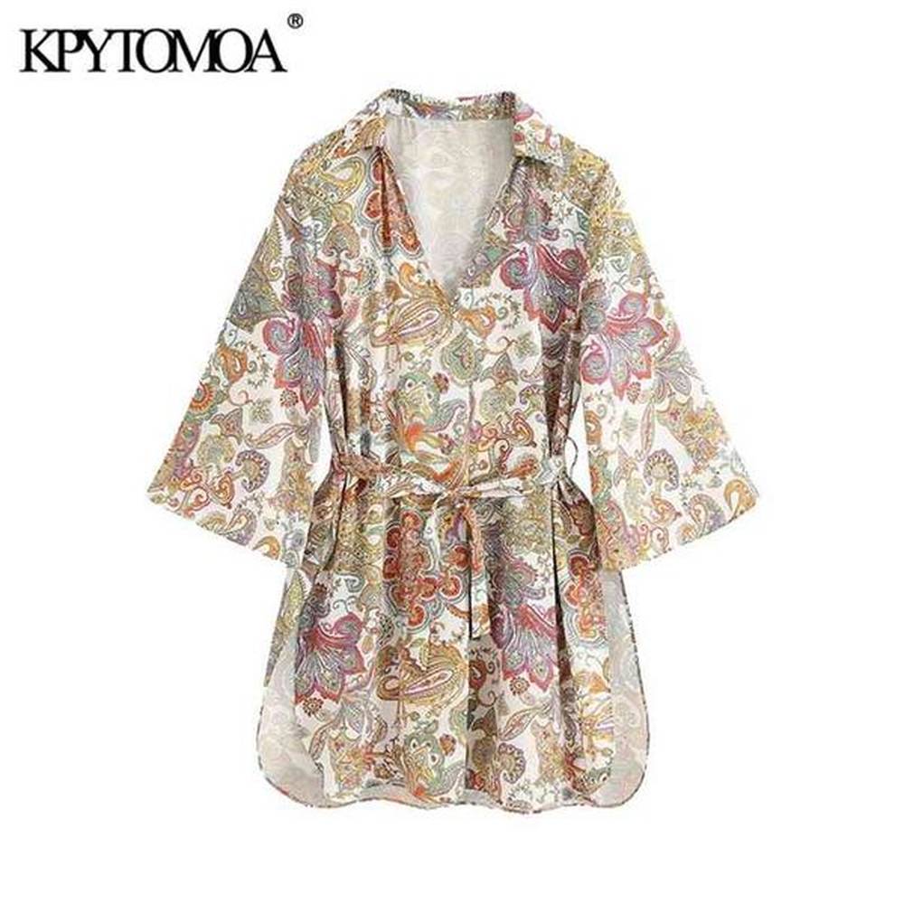 women chic fashion with belt print mini dress three quarter