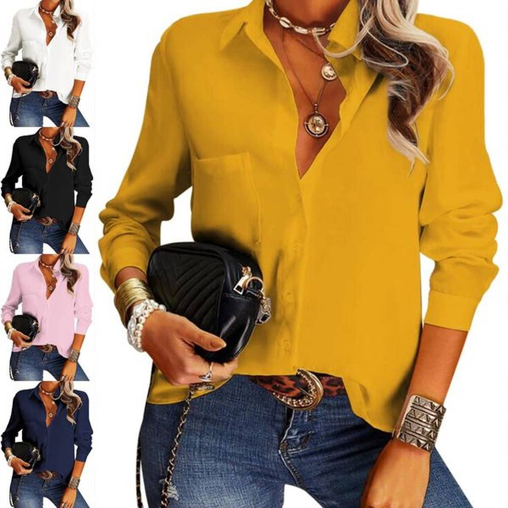 women chiffon blouse tops spring autumn turn down collar long