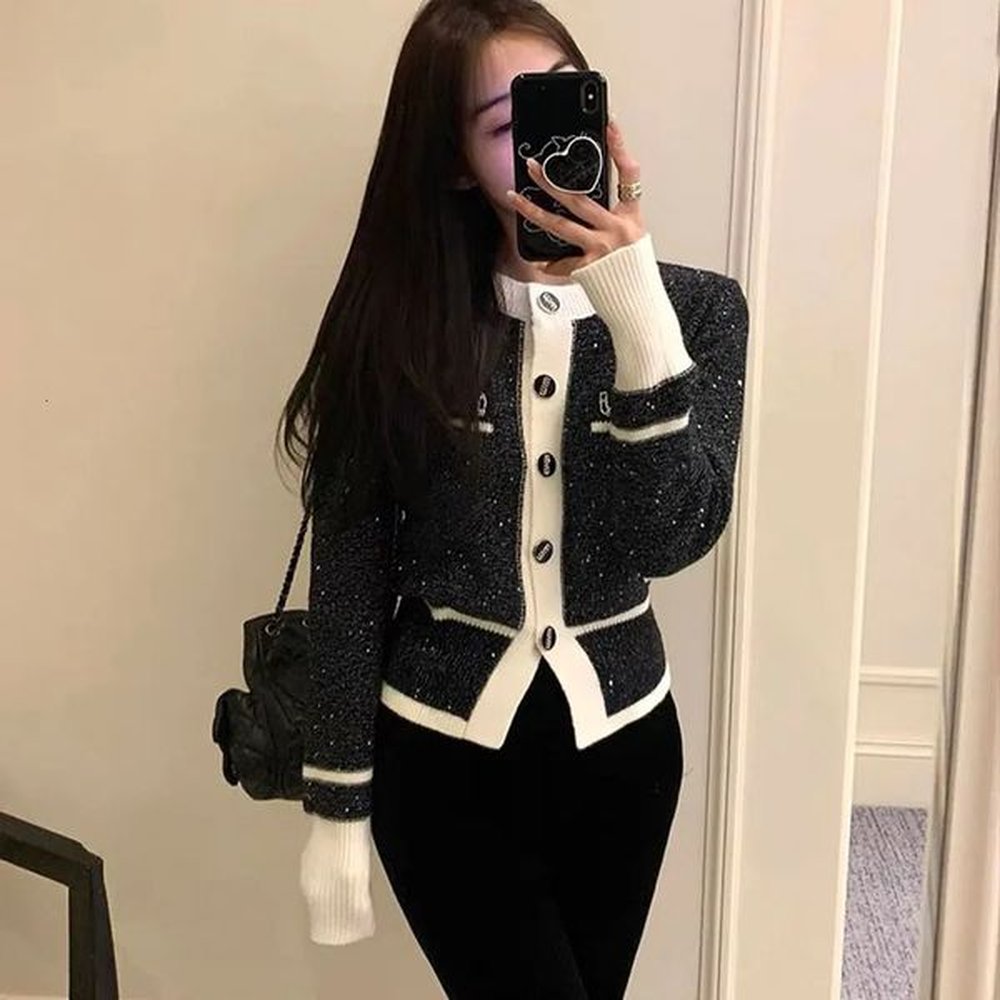 women clothing french fashion sequin knitted sweaters spring summer simple