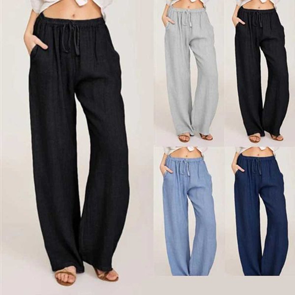 Women Cotton Linen Pants Fashion Solid Color Elastic Waist Loose Straight Pants Female Ankle-length Trousers Summer Casual PantsX241008