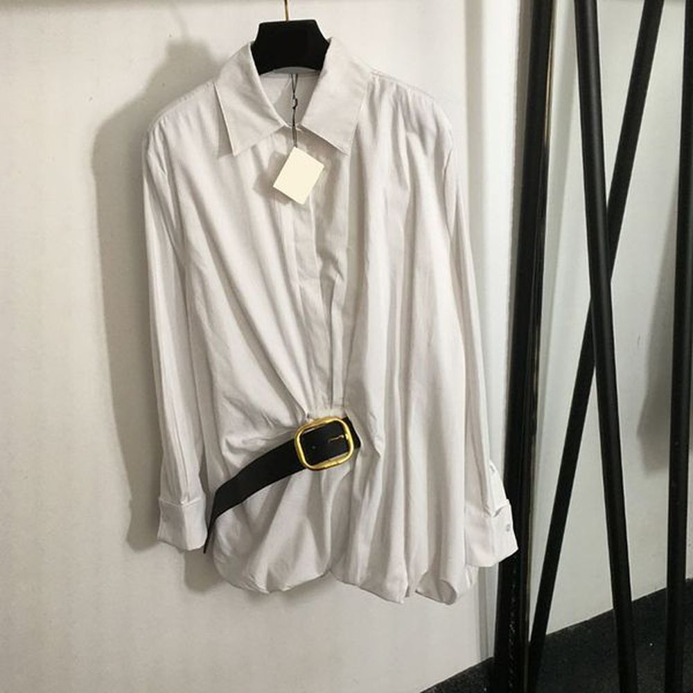 women designer belt shirt daily casual cropped blouse top long.jpeg