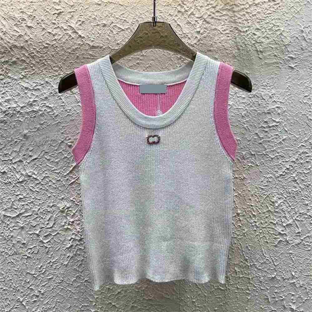women designer patchwork vest knitted tank top casual sleeveless t