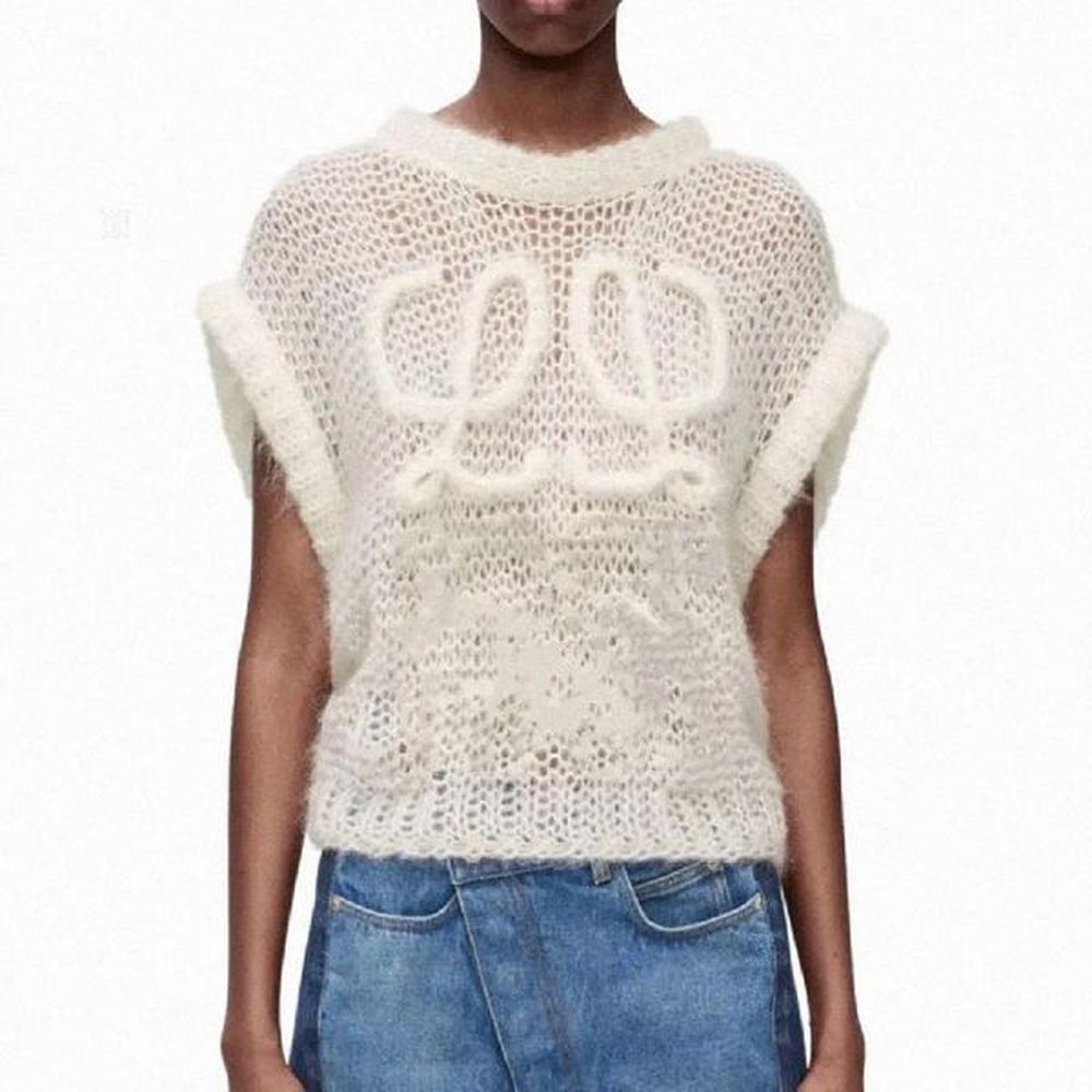 women designer pullover pure white sleeveless sweater letter knitted hooked