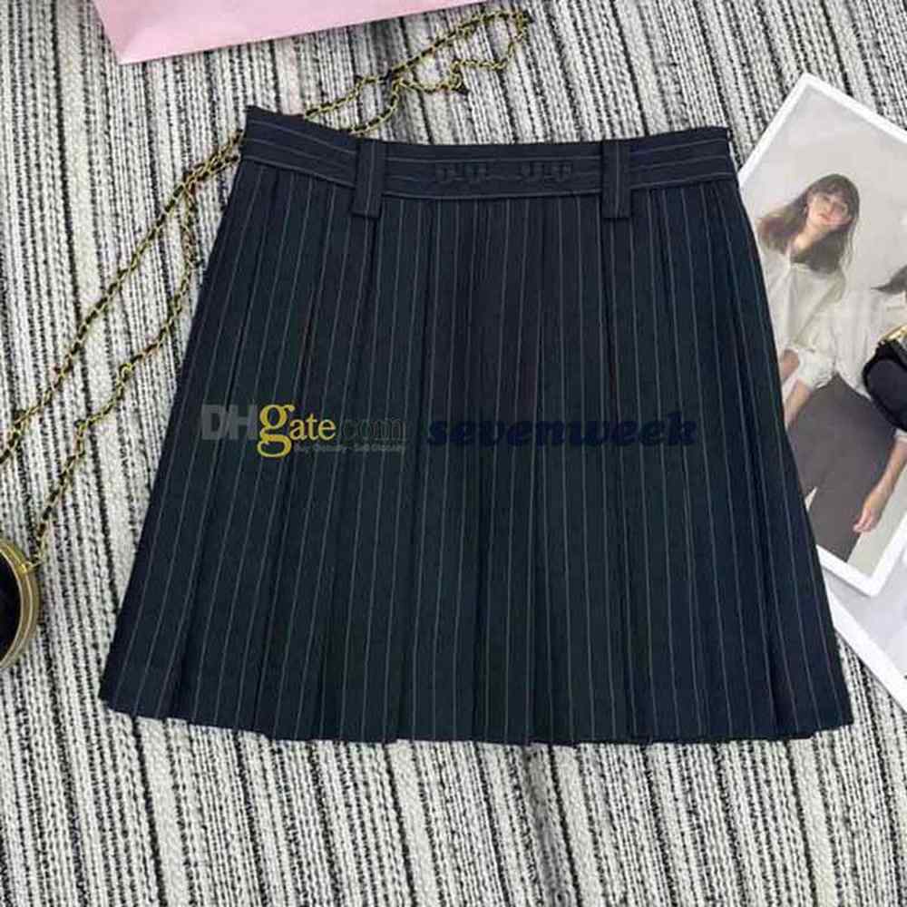 women designer short dress stripe pleated embroidery half skirts leisure