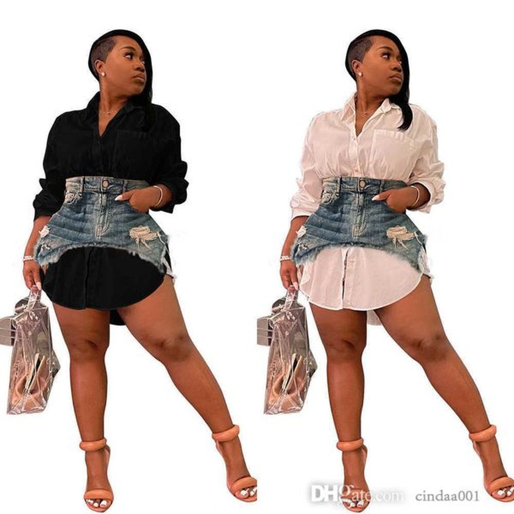 women dress designer new fashion spring denim combination dress