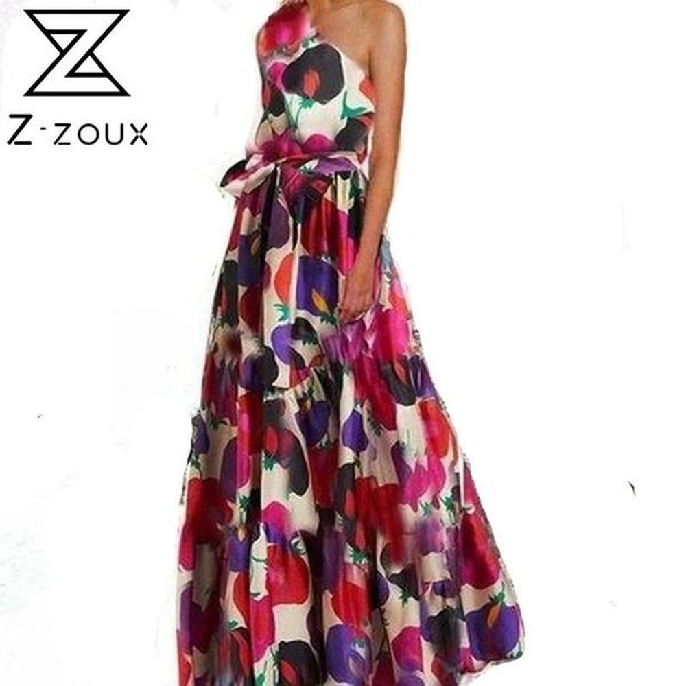 women dress irregular off shoulder print dresses plus size long