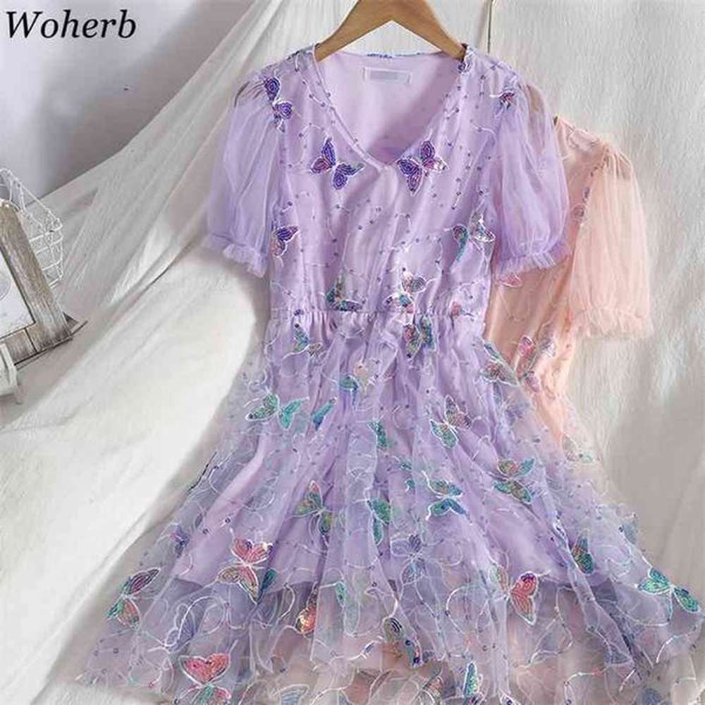 women dress korean sequined butterfly robe sweet gauze elegant high
