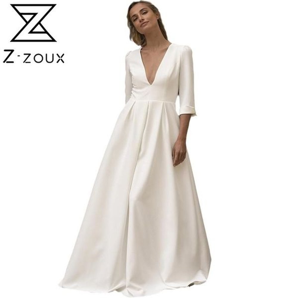 women dress temperament deep v neck white dresses woman party