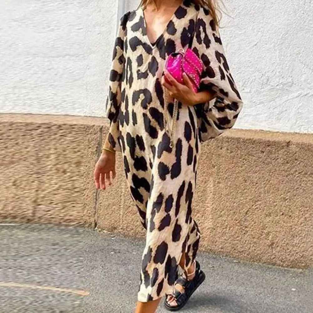 women dress vneck lantern sve side split hem long dress