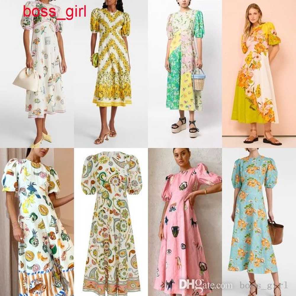 women dresses designer new printed fashion bubble sleeves versatile