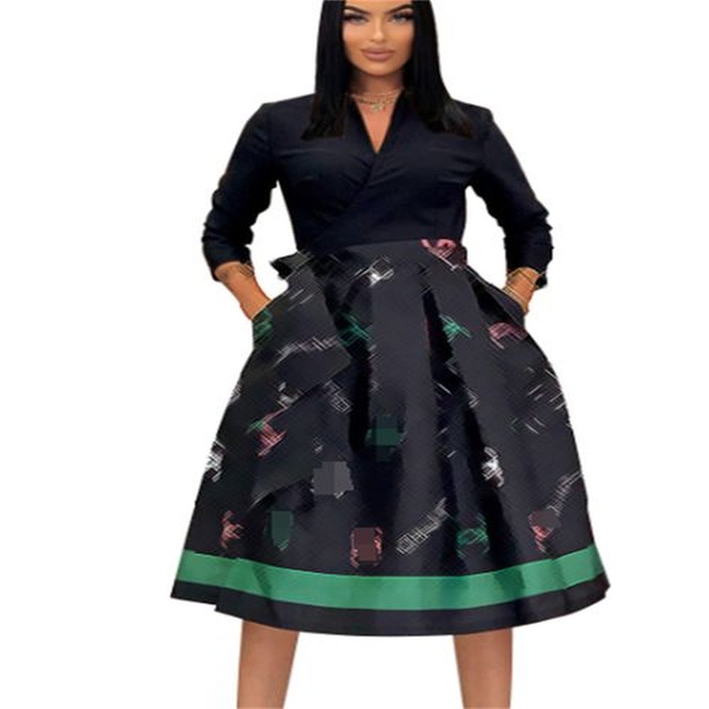 women dresses high waist fit office long vintage pleated skirts