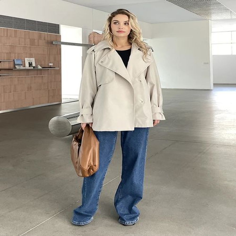 women fall autumn cotton short trench jacket and coat casual