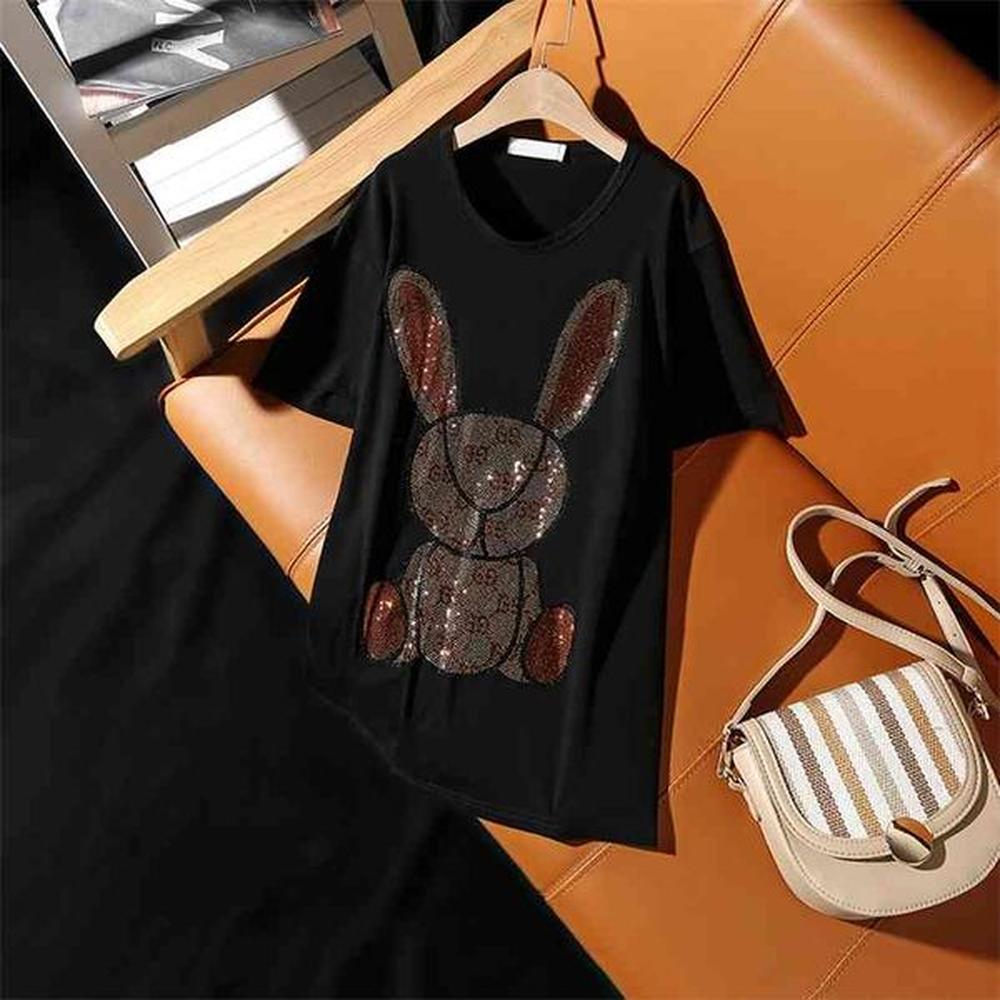 women fashion diamond short sleeve tshirt summer black personality loose
