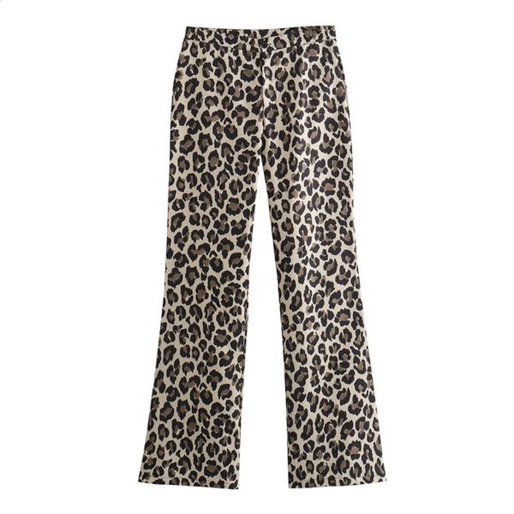 women fashion leopard pants summer wide leg long trousers for