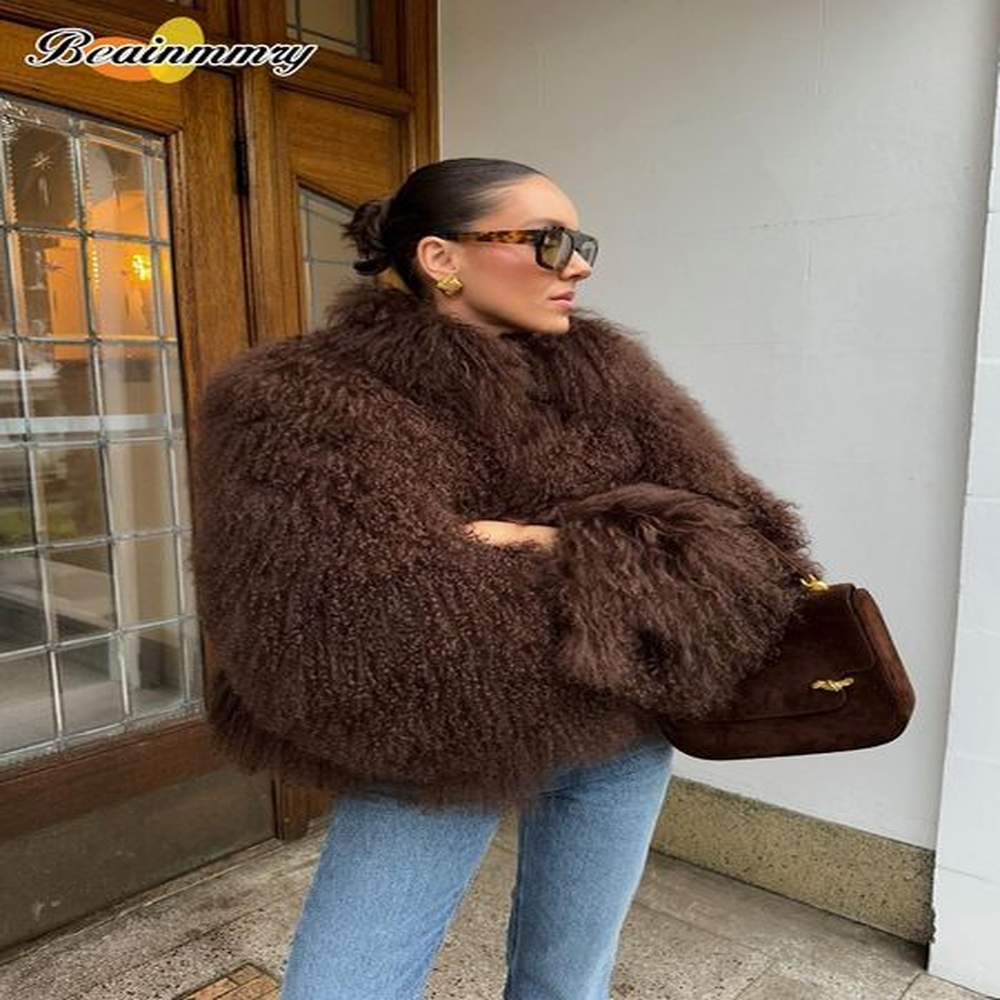women fashion solid thicken faux fur coat elegant lapel long