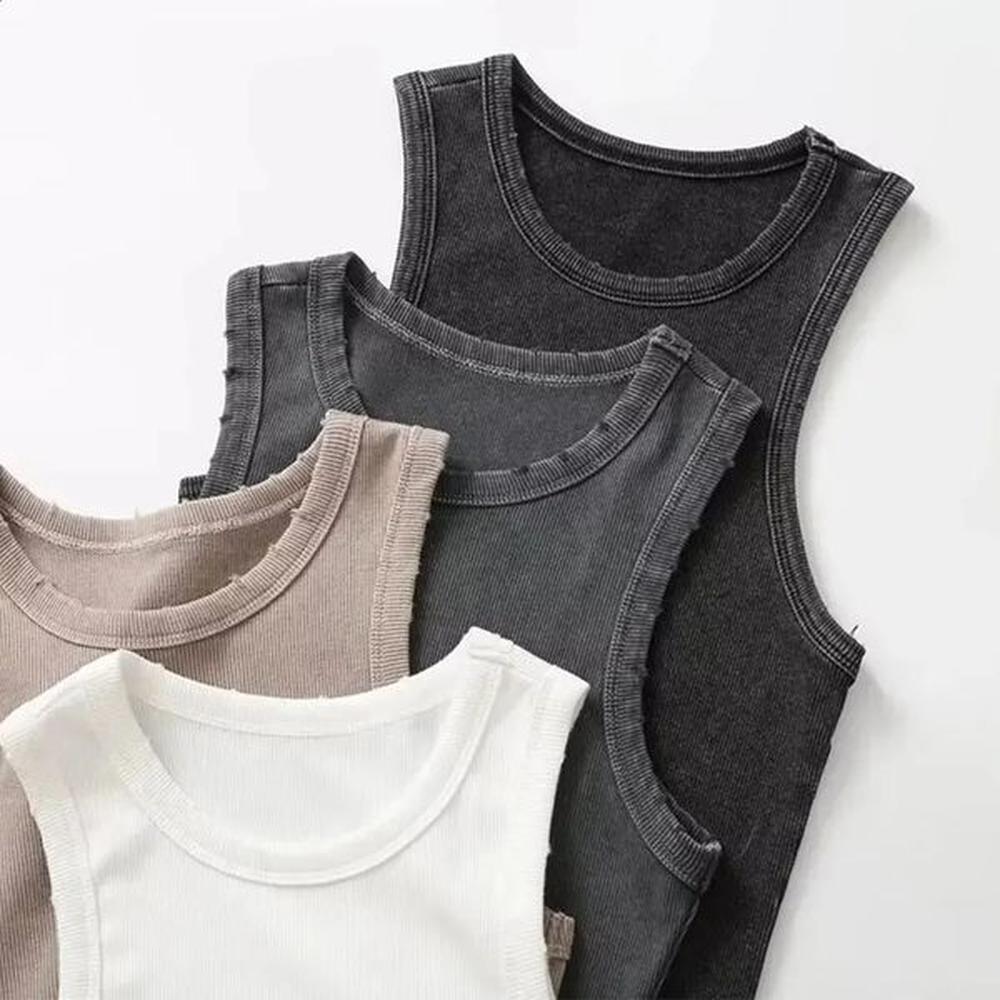 women fashion wash hole tshirt vest womens solid color retro