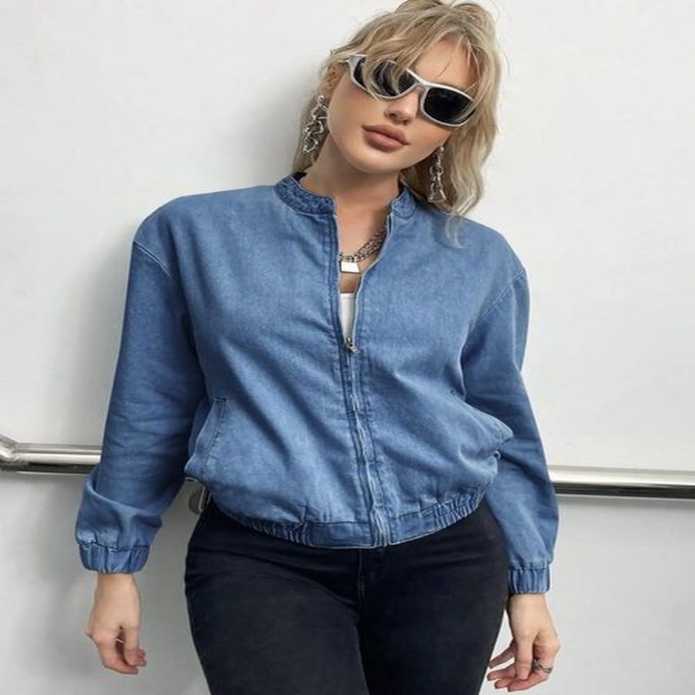 women fashion zip up pocket denim jacket autumn long sleeve