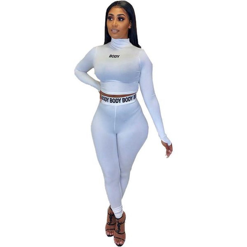 women fitness tracksuits two pieces set plastic tight letter printing
