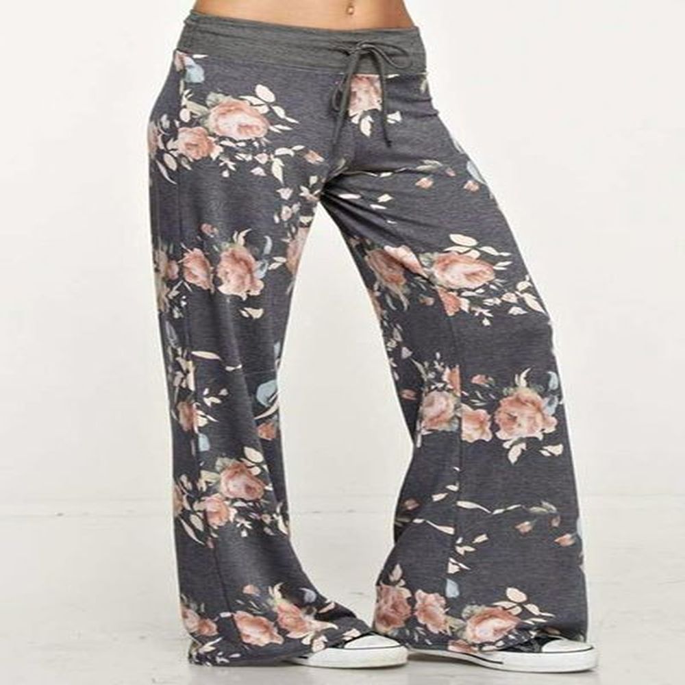 women floral yoga pants casual loose high waist wide leg