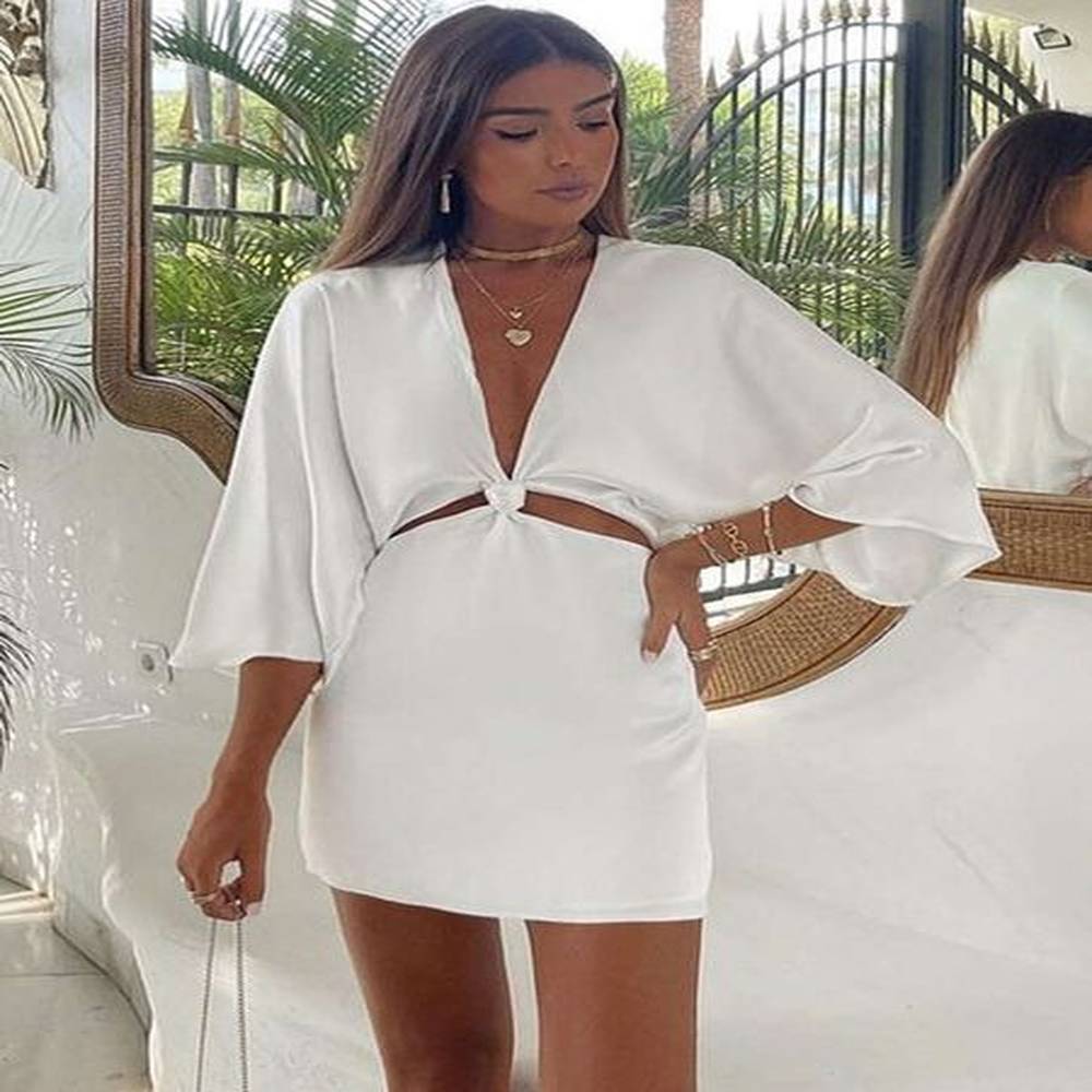 women hollow out deep vneck sexy mini dress ladies bow