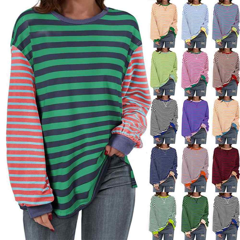 women hoodie stripe pattern sweater sports long sleeve collar