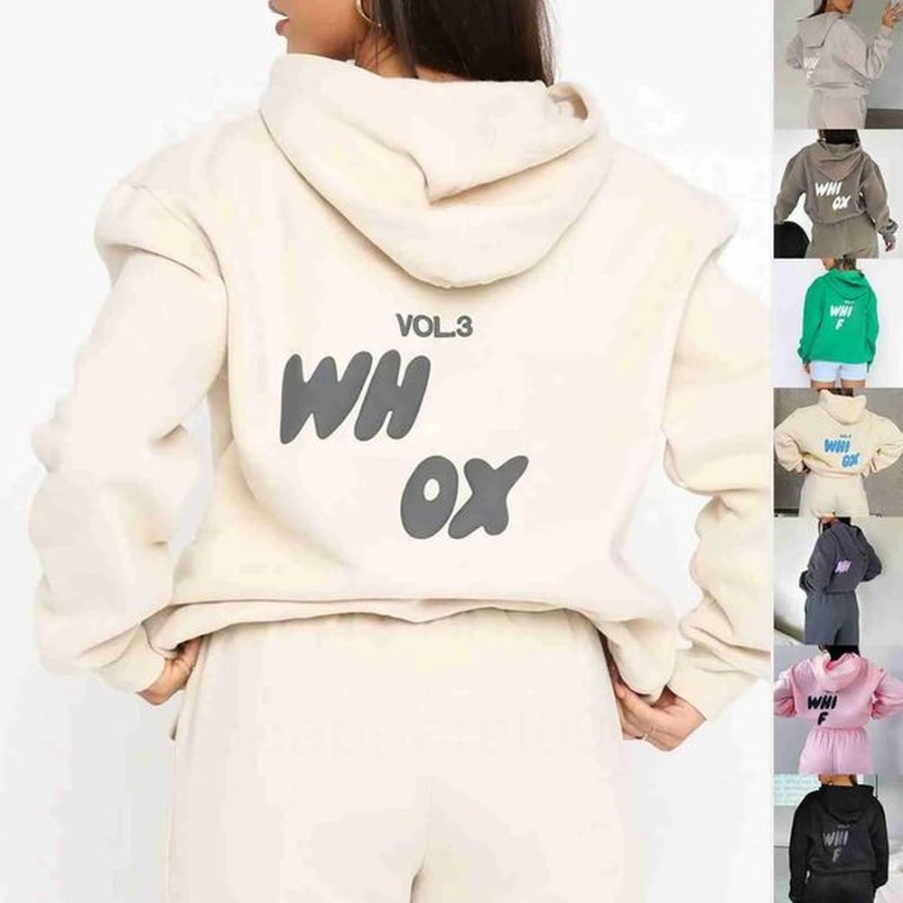 women hoodie tracksuits white t shirt two pieces set fox