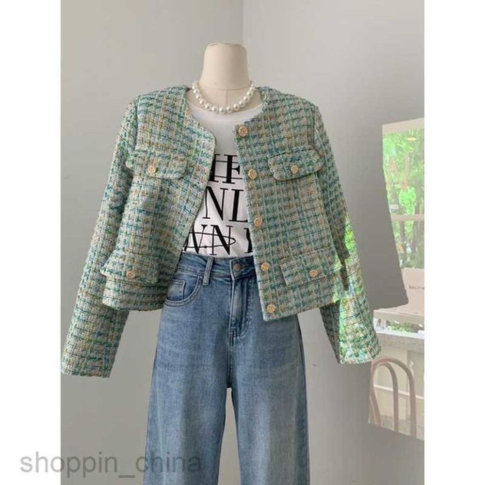 women jackets coats green checkered small fragrant coat for womens