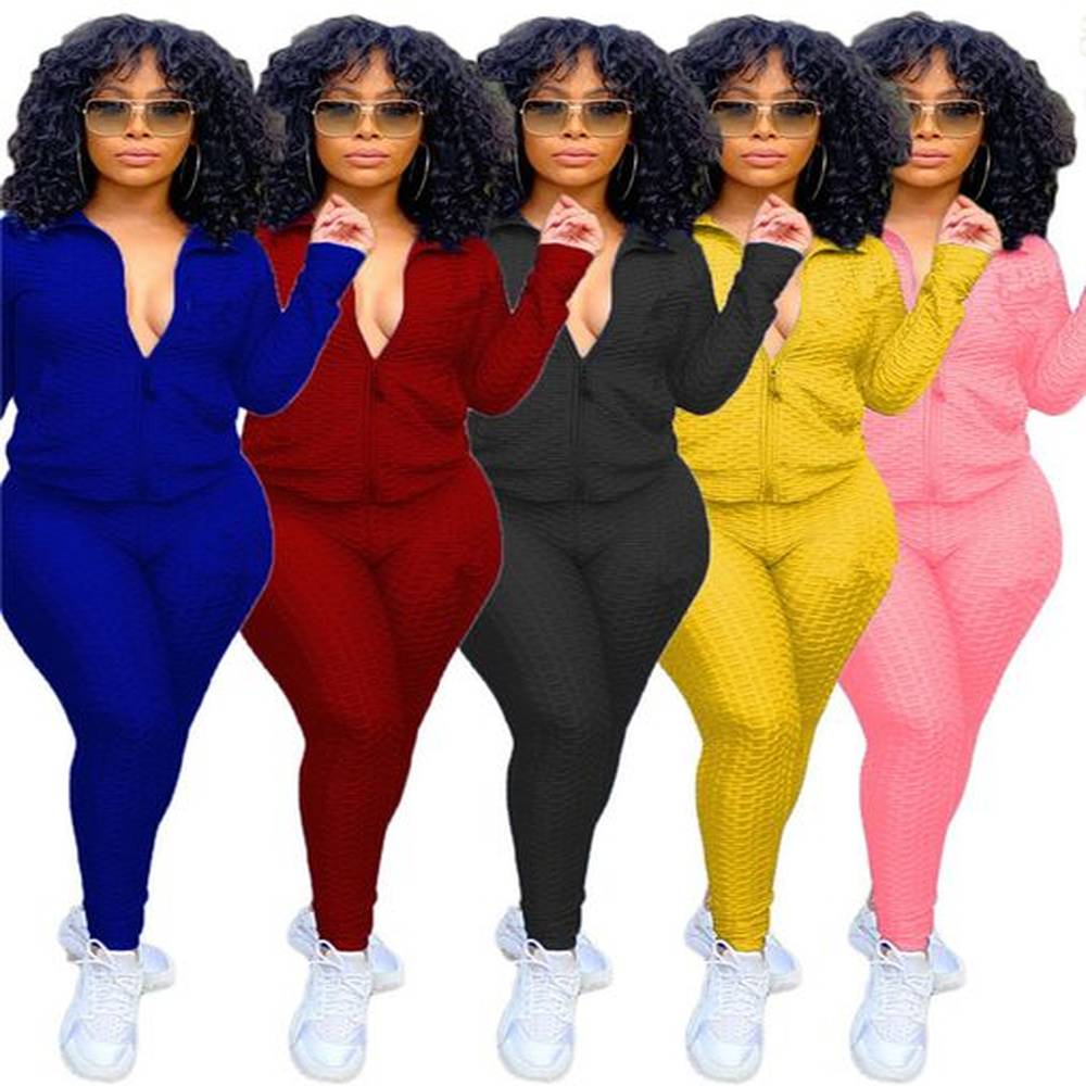 women jogging suit fall winter tracksuits long sleeve jacketpants solid