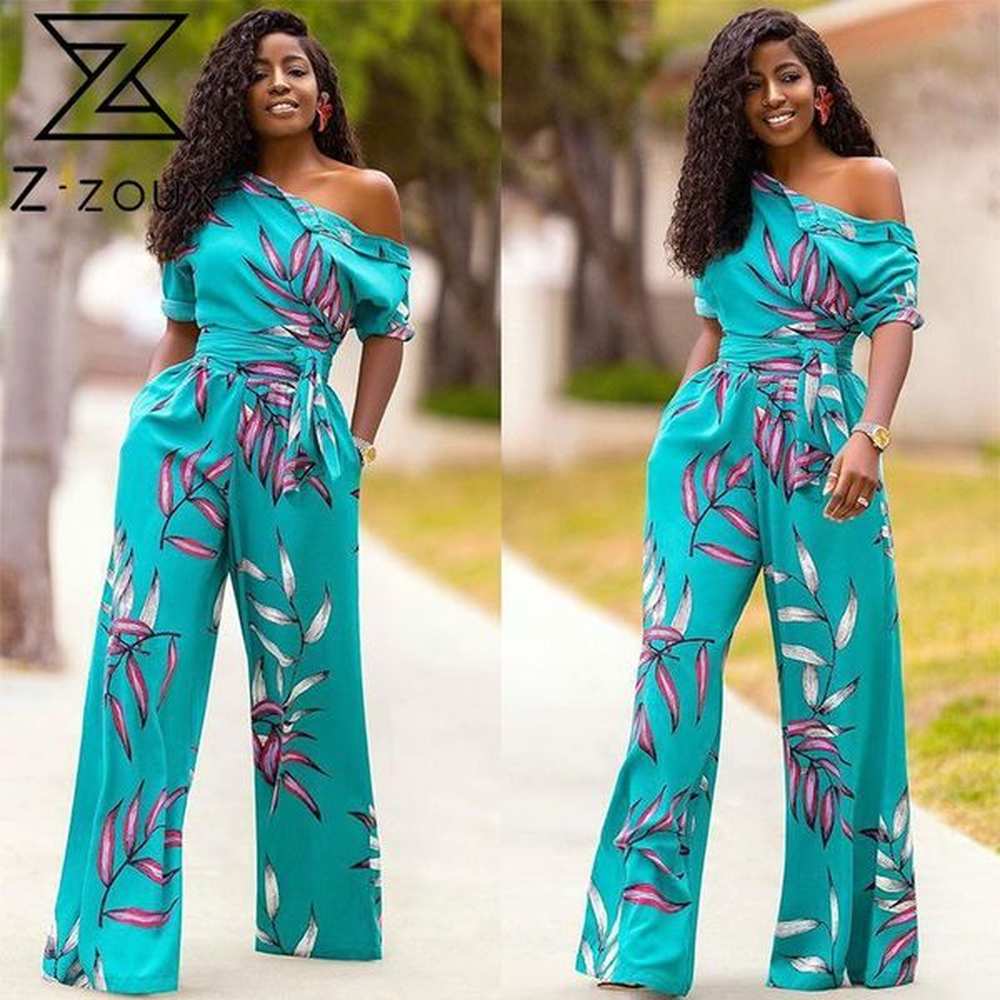 women jumpsuit one shoulder printed rompers womens long sleeve bandage